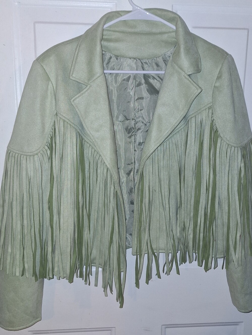 New Fringed Faux Suede Jacket~Mint Green~Boho~Western~Large